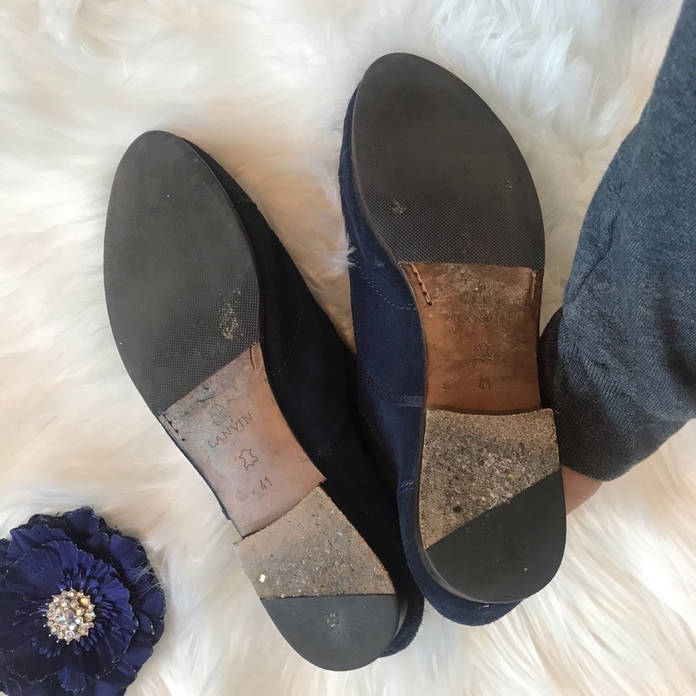 Lanvin Suede Wing-tip Navy Blue Oxford Brogues - Picture 6 of 6